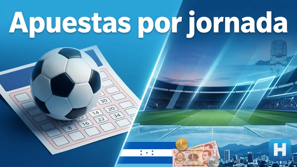 Ilustración de mercados de apuestas deportivas ligados a la Liga Hondubet, con estadio y motivos hondureños