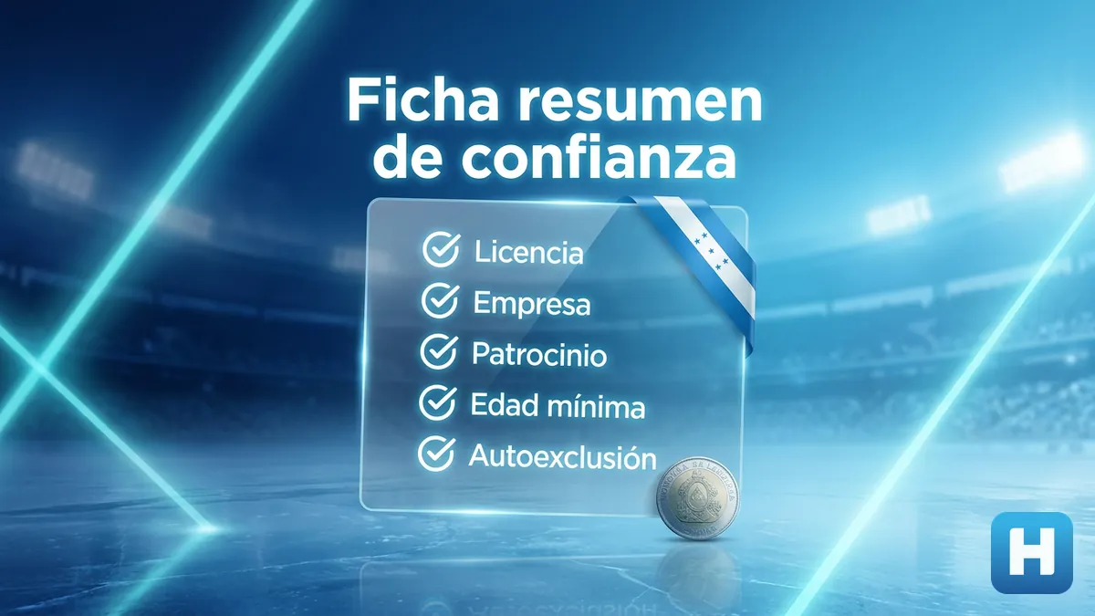 Ficha con cinco datos verificables resume la confianza de Hondubet: licencia, empresa, patrocinio, edad y autoexclusión