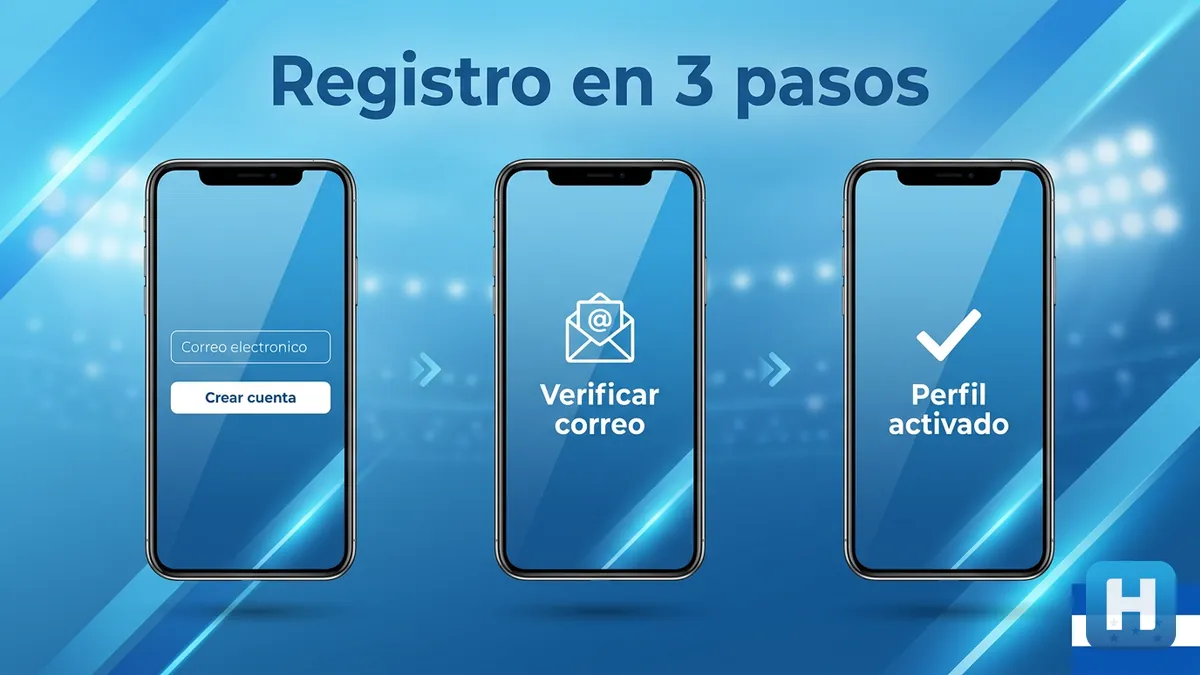 Secuencia de tres pantallas de celular mostrando los pasos para crear una cuenta en Hondubet