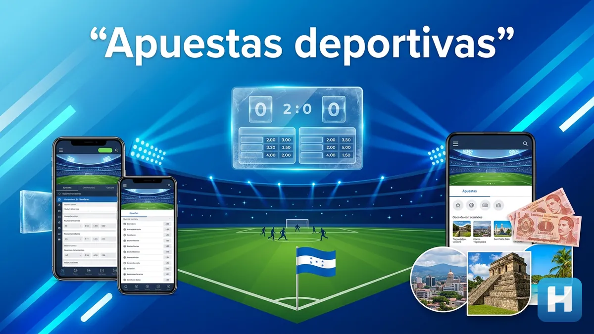 Panel de cuotas azul sobre un estadio de fútbol que representa las apuestas deportivas de Hondubet.