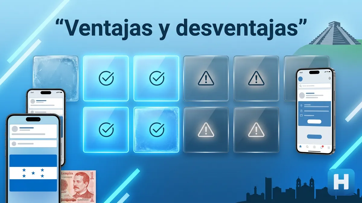 Cuadrícula de tarjetas azules que compara ventajas y desventajas de Hondubet.